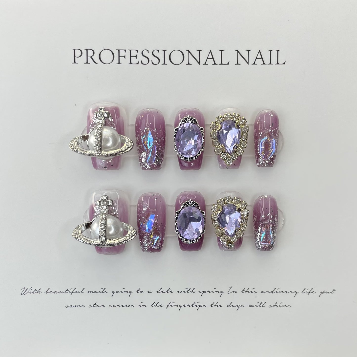 Royal Amethyst| Long Coffin Manicure| Handmade Press on Nails H285