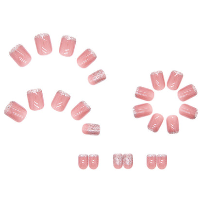 Pink Glitter French Ombre | Short Square Manicure | Press On Nail