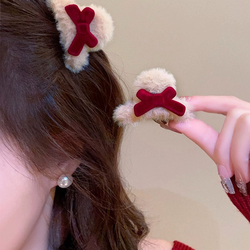 Mini Plush Bow Hair Clip |Hair Claw |Hair Barrette 2pcs A112