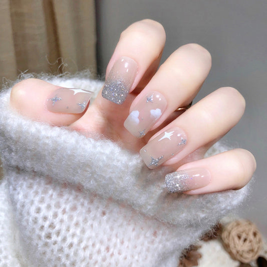 Fluffy Cloud| Medium Coffin Manicure | Press On Nails N754