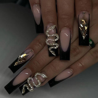 Diamond Snake | Long Coffin Manicure  | Press On Nails N382