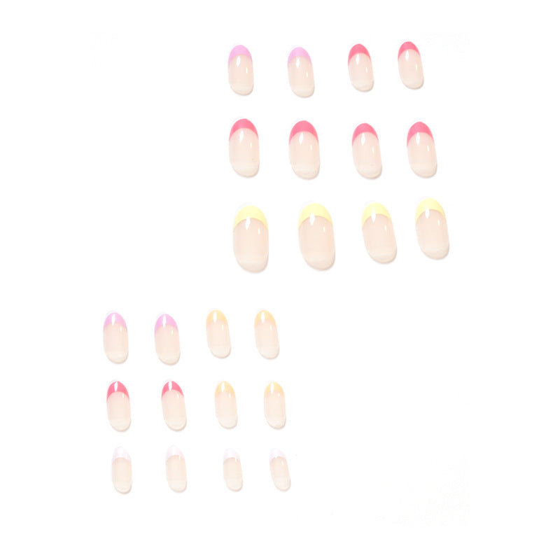 Sunny Pastel French| Short Almond Manicure | Press On Nails N647