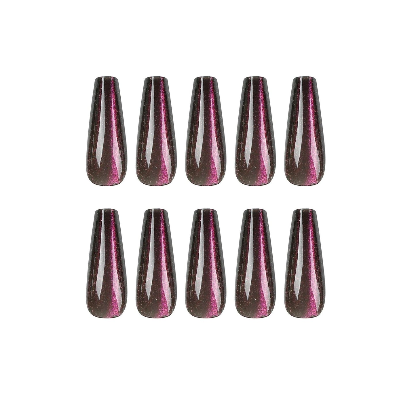 Bordeaux Glimmer Glam| Long Coffin Manicure | Press On Nails N655