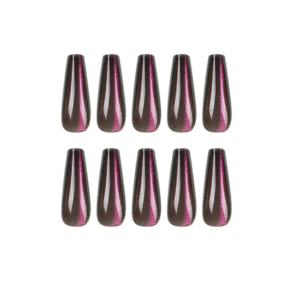 Bordeaux Glimmer Glam| Long Coffin Manicure | Press On Nails N655