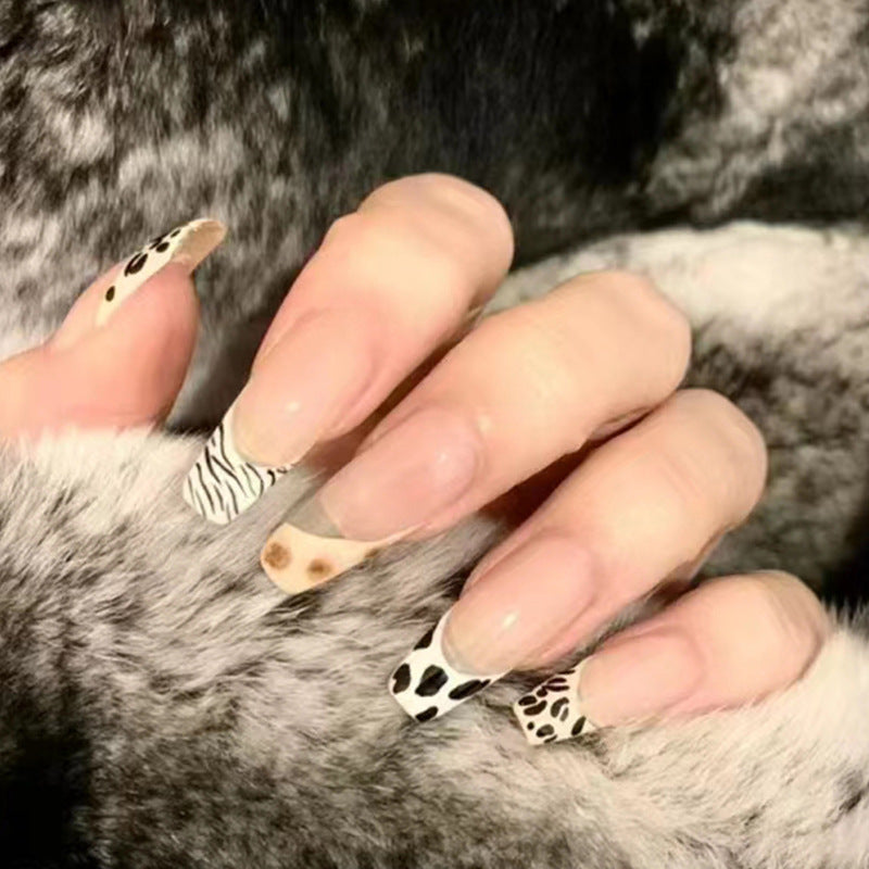 Wild Safari French Tips| Long Coffin Manicure  | Press On Nails