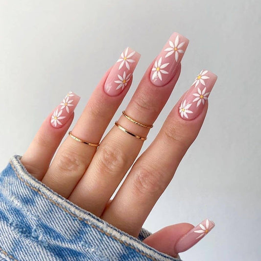 Pastel Petal Paradise | Long Coffin Manicure |Press On Nails N429