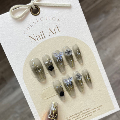 Butterfly Serenade | Long Coffin Manicure  | Handmade Press on Nails H39