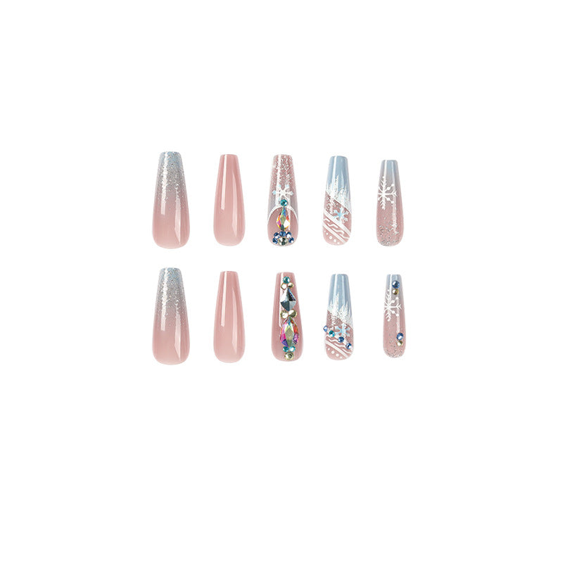 Diamond Snowflake | Long Coffin Manicure  | Press On Nails N490