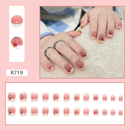 Cherry French| Short Squoval Manicure | Press On Nail