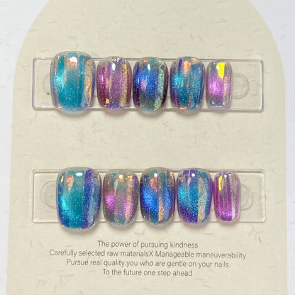 Gradient Burst Spectrum | Short Squoval Manicure | Handmade Press On Nails H108