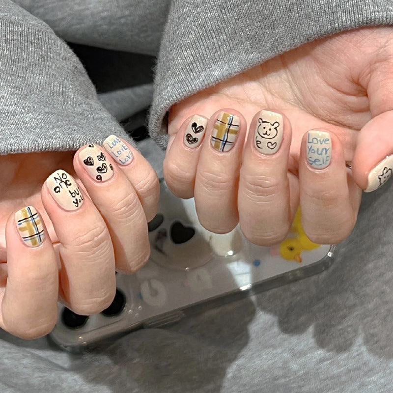 Bear Doodles| Short Squoval Manicure | Press On Nails N771