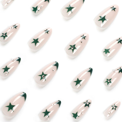 Emerald Starshine| Medium Almond Manicure | Press On Nails N620