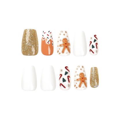 Glitzy Gingerbread | Medium Coffin Manicure | Press On Nails N397