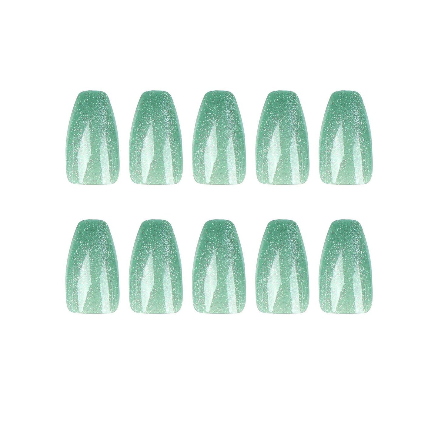 Jade Green Aurora| Medium Coffin Manicure | Press On Nails N575