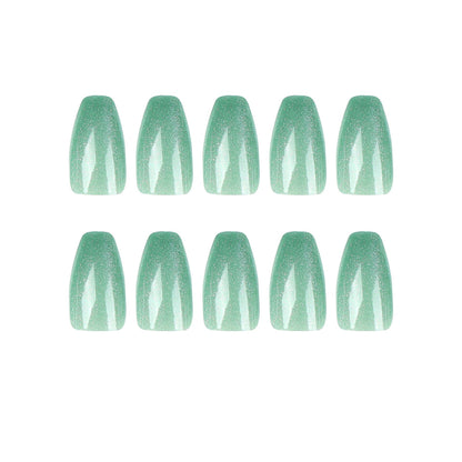 Jade Green Aurora| Medium Coffin Manicure | Press On Nails N575