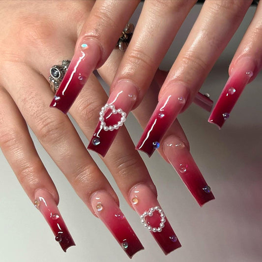 Cherry Red Crush | Long Coffin Manicure  | Press On Nails N714