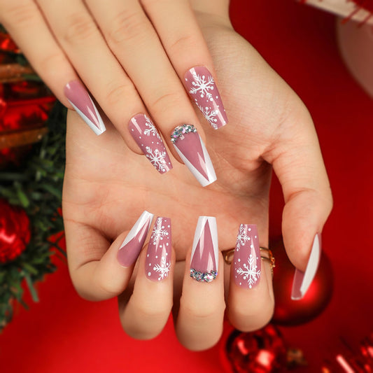 Frosty Snowfall| Medium Coffin Manicure | Press On Nails N436