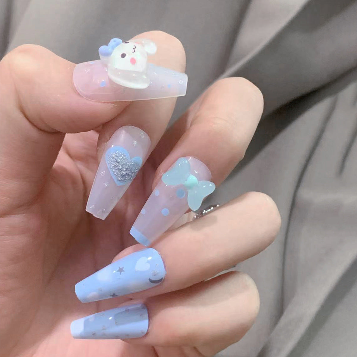 Baby Blue Pup Delight| Long Coffin Manicure | Press On Nails N658