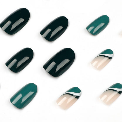 Evergreen Swirl | Medium Almond Manicure | Press On Nails N642