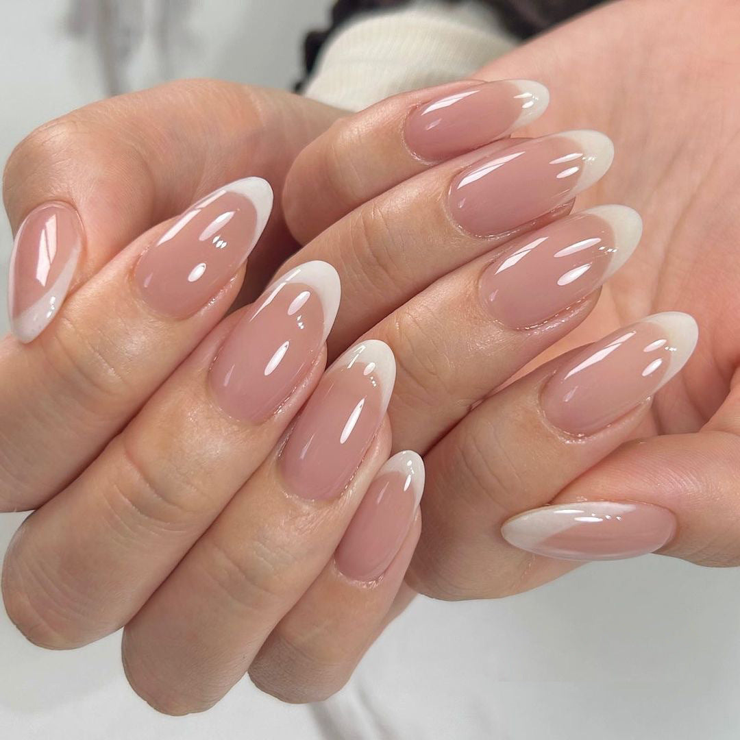 Classic White French  | Medium Almond Manicure | Press On Nails N438