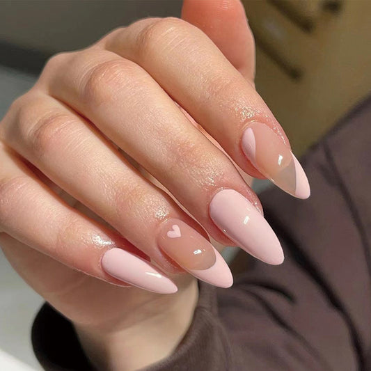 Lovely Pink Heart| Medium Almond Manicure | Press On Nails N465