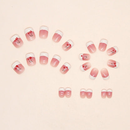 Cherry French| Short Squoval Manicure | Press On Nail