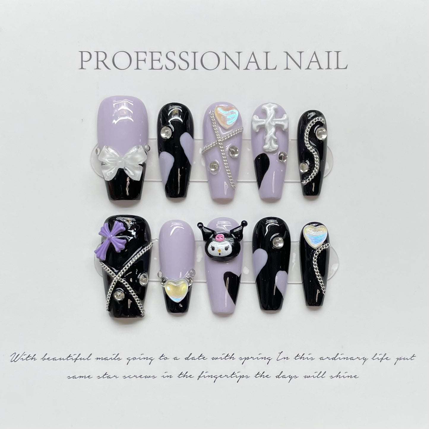 Kuromi Enchantment| Long Coffin Manicure  | Handmade Press on Nails H302