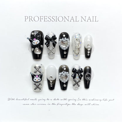 Dazzling Kuromi | Long Almond Manicure | Handmade Press On Nails H230