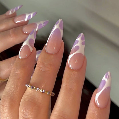 Delicate Lilac French| Medium Almond Manicure | Press On Nails N456