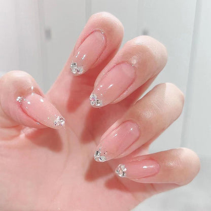 Pale Pink Glitter Delicacy | Medium Almond Manicure | Press On Nails N650