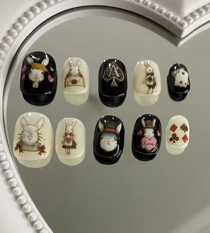 Wonderland Bunny | Long Short Coffin Manicure  | Handmade Press on Nails H49