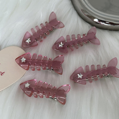 Acetate y2k Pink FishBone Hair Clip |Hair Snap Clip |Hair Barrette |Duckbill Hairpin 2pcs A40