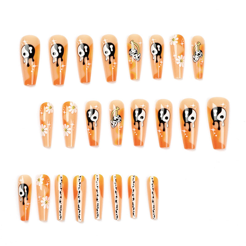 Cheery Orange| Long Coffin Manicure | Press On Nails N568