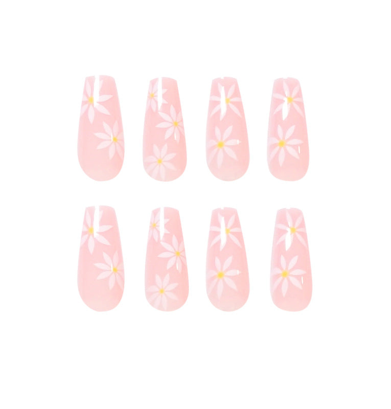 Pastel Petal Paradise | Long Coffin Manicure |Press On Nails N429