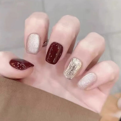 Cherry Gold| Short Squoval Manicure | Handmade Press On Nail H183