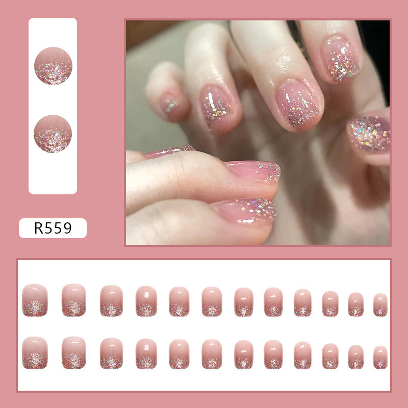 Blushing Glitz  | Short Square Manicure | Press On Nail