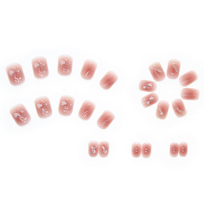 Peach Pink Pearl | Short Squoval Manicure | Press On Nail