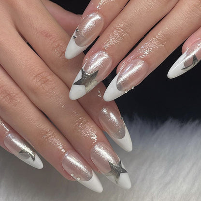 Silver Starlight | Medium Almond Manicure | Press On Nails N736