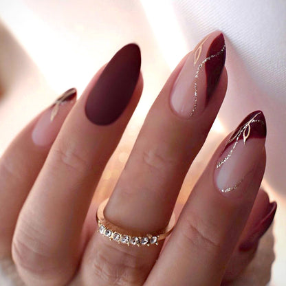 Burgundy Elegance | Medium Almond Manicure | Press On Nails N578