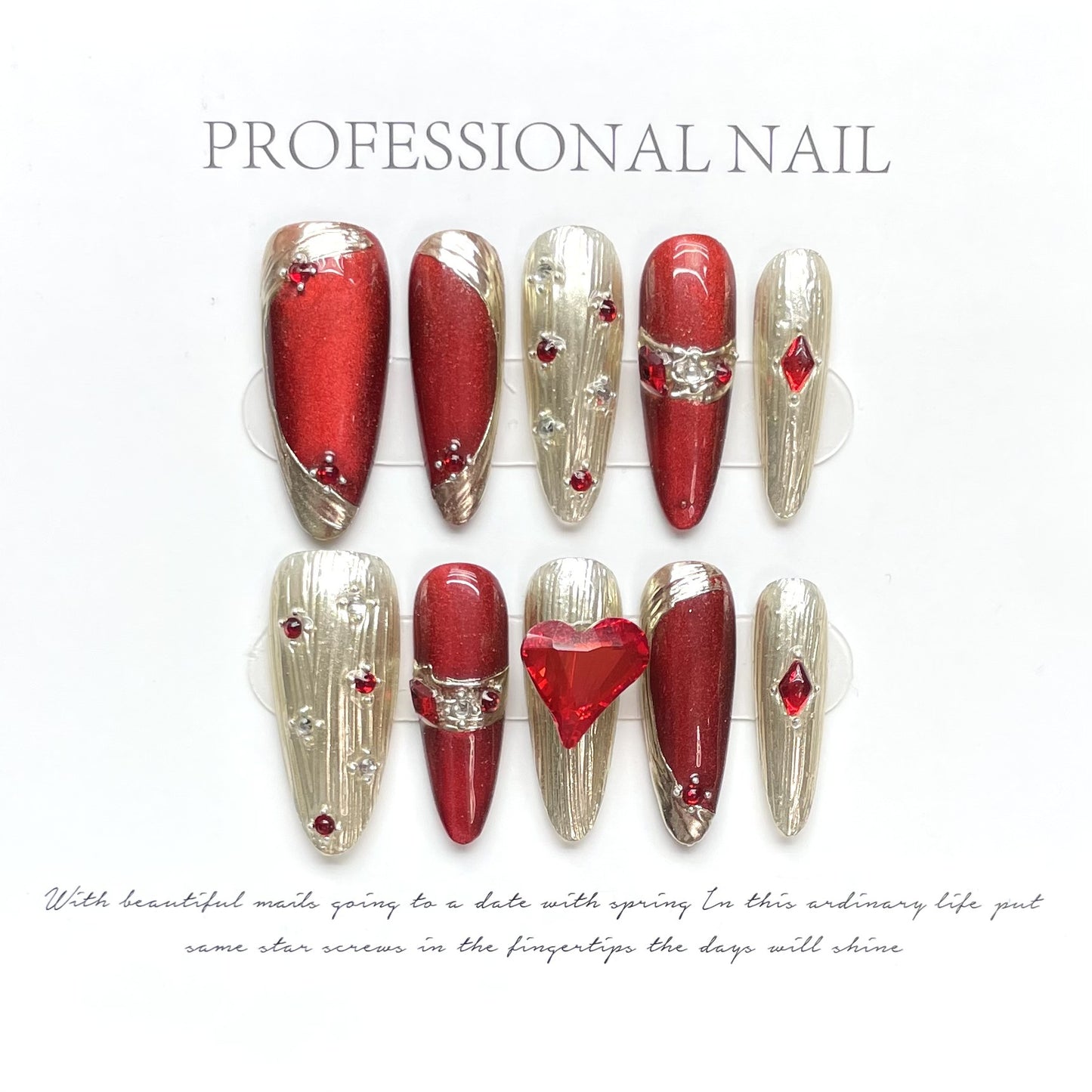 Scarlet Love| Long Almond Manicure | Handmade Press On Nails H273