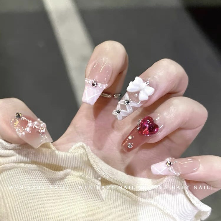 Sweetheart Angel Wings| Long Coffin Manicure |Handmade Press on Nails H40