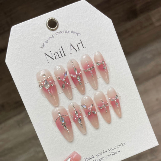 Soft Pink Ballet | Medium Almond Manicure | Handmade Press On Nails H217