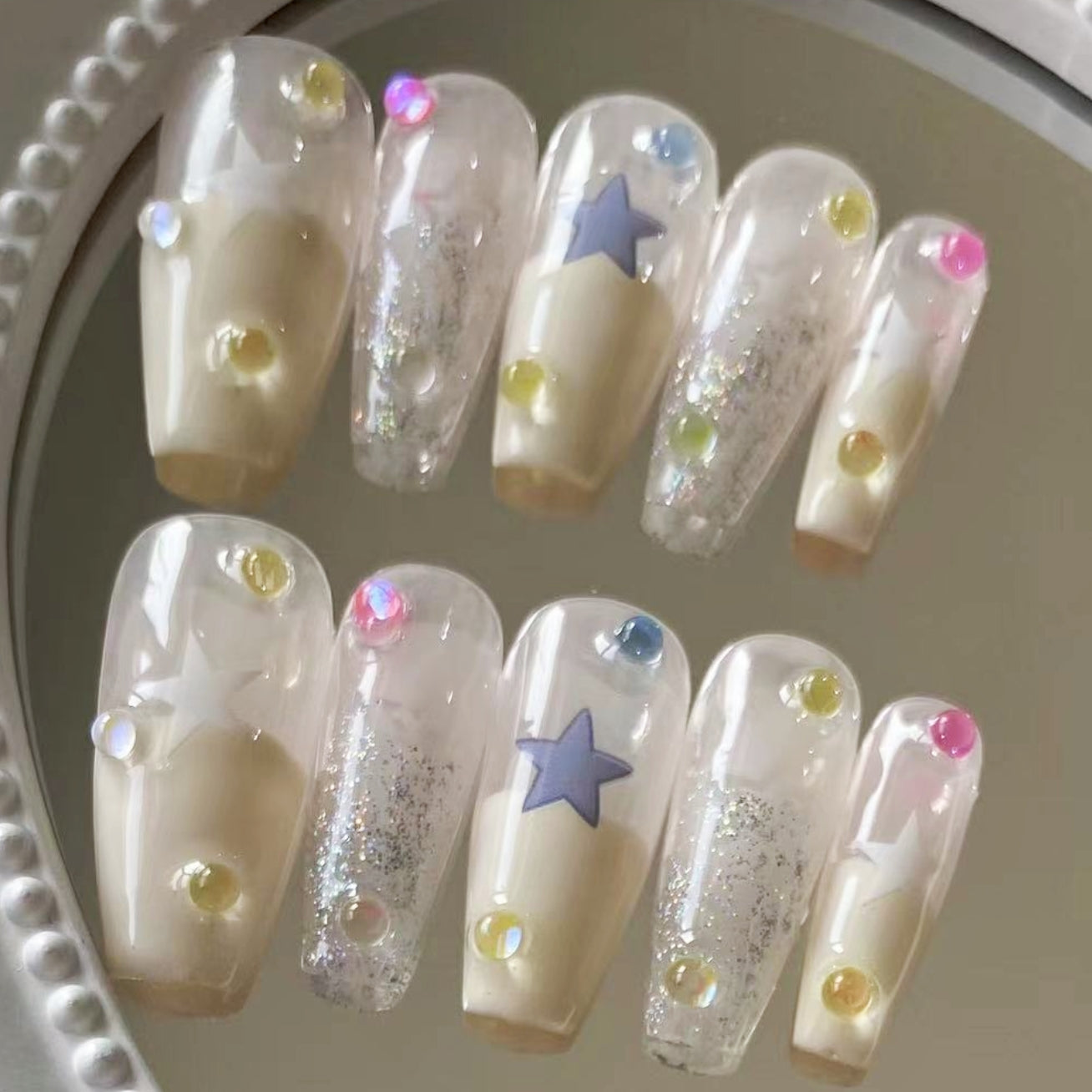 Glistening Y2K Stars| Long medium Short Coffin Manicure  | Handmade Press on Nails H27