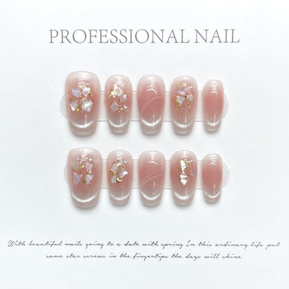 Shimmering Shell |Medium Coffin Manicure | Handmade Press On Nail H146