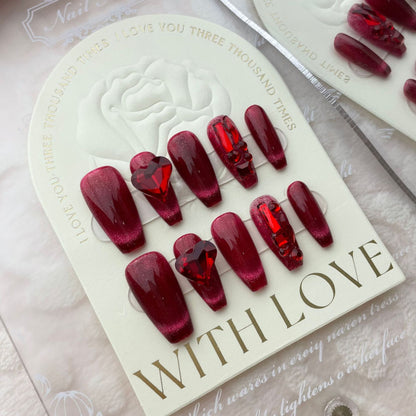 Ruby| Medium Coffin Manicure | Handmade Press On Nail H274