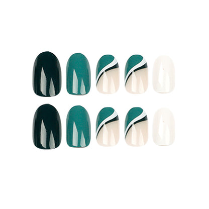 Evergreen Swirl | Medium Almond Manicure | Press On Nails N642