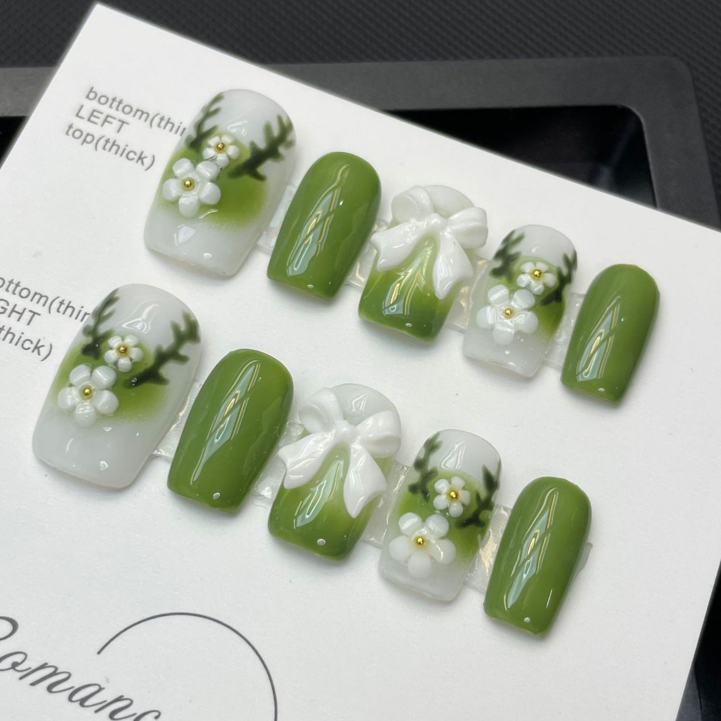 Spring Green|Medium Coffin Manicure |Handmade Press on Nails H286