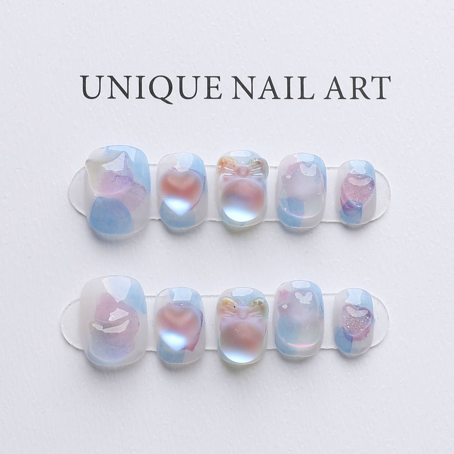 Shades of Azure and Violet| Long Short Coffin Manicure  | Handmade Press on Nails H137