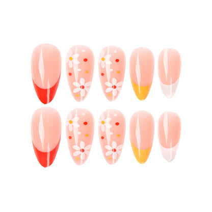 Orange Delightful Daisies | Medium Almond Manicure | Press On Nails N541