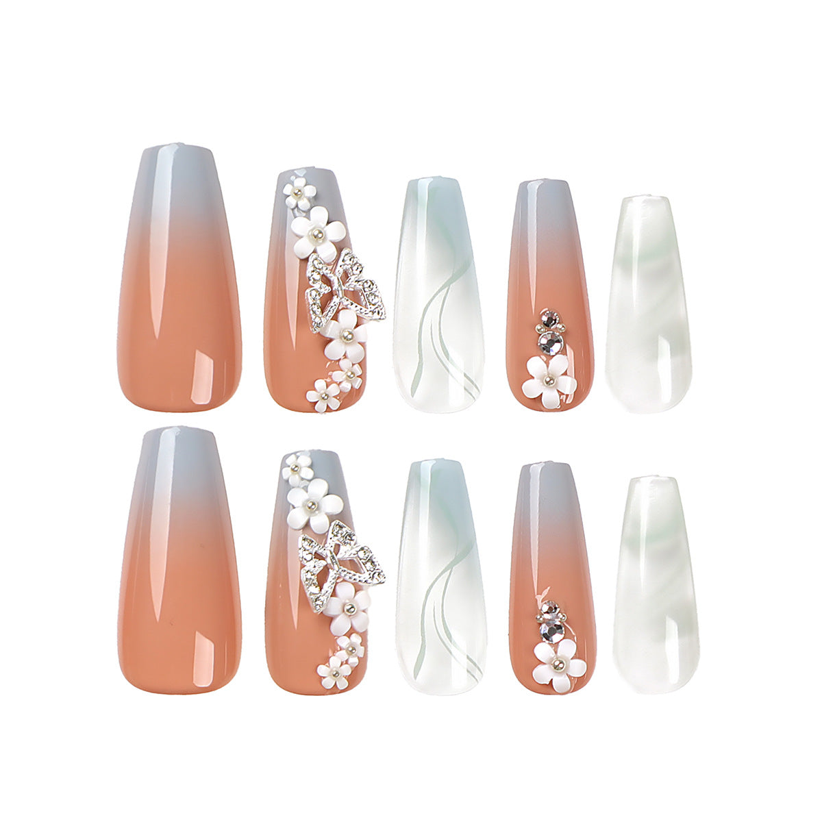 Cherry Blossom Paradise| Long Coffin Manicure  | Press On Nails N689